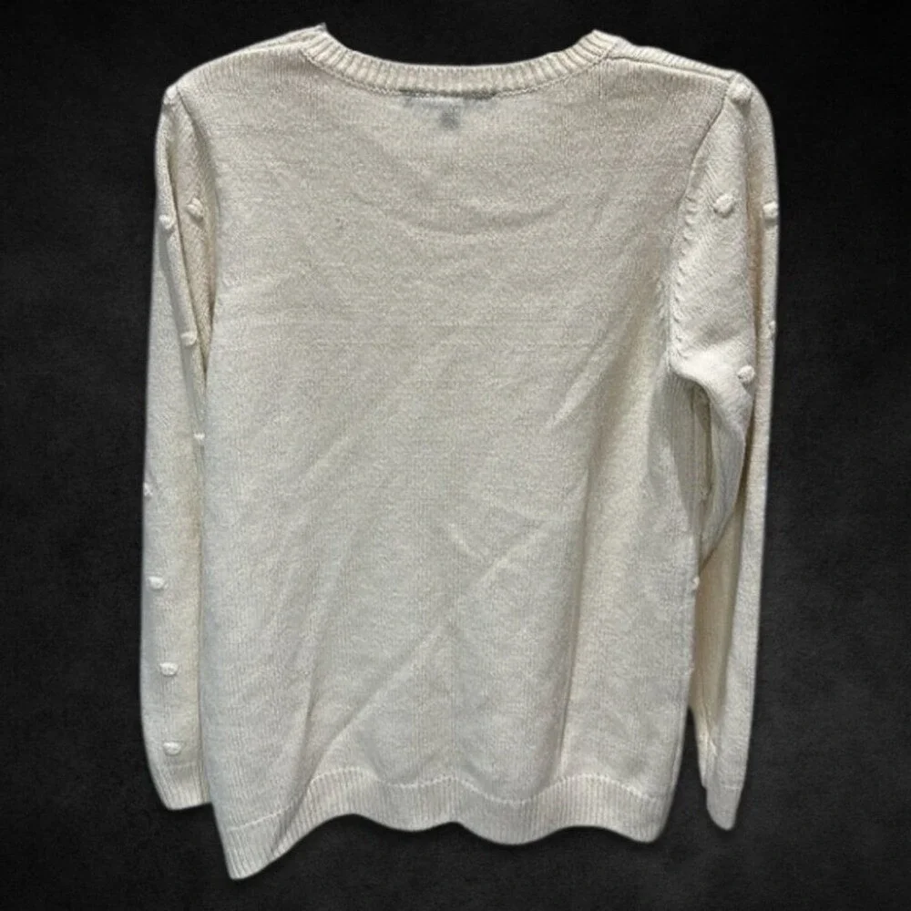 Apt.‎ 9 Women's Cream Textured Dot Knit Long Sleeve Crew Neck Sweater